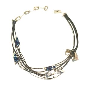 Anne Marie Chagnon Vintage Modernist leather and silver necklace